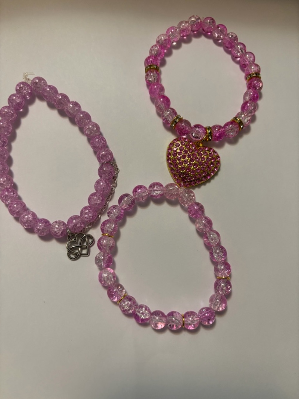 Pink Crystal Bead Heart Charm Bracelet - Women Jewelry